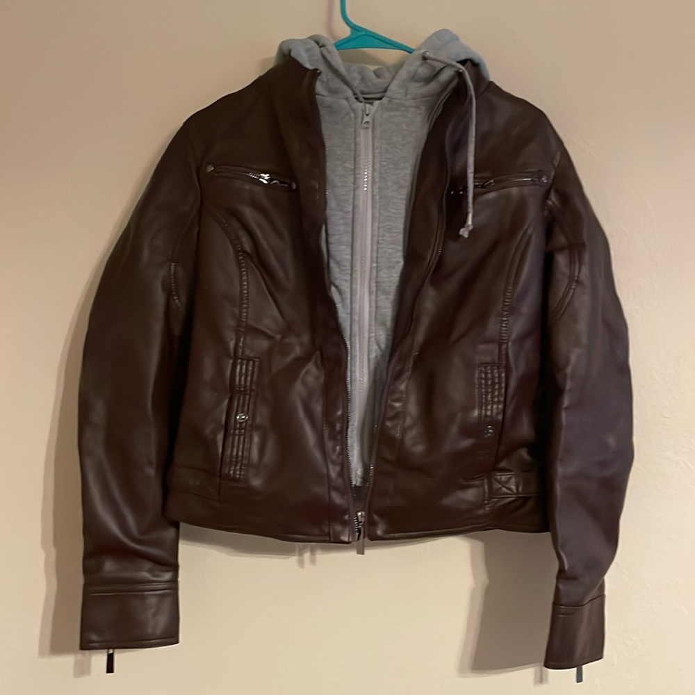 JouJou Women's S Hooded Jacket - Faux Leather/Fur - Removable Hood Zip Up